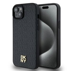 DKNY DKHMP15MPSHRPSK Leather Monogram Pattern Metal Logo MagSafe-kompatibilis tok iPhone 15 Plus - fekete