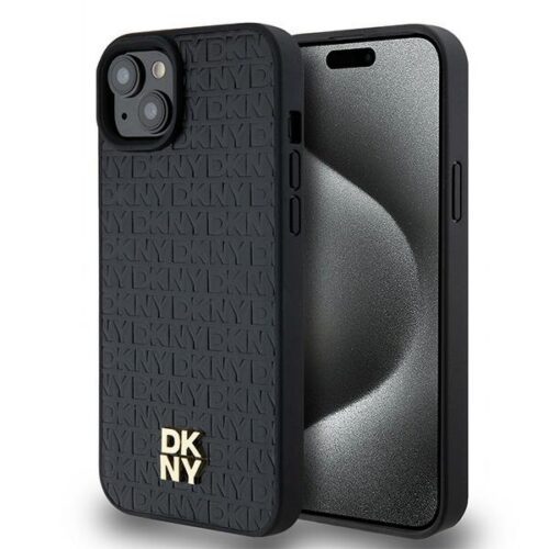 DKNY DKHMP15MPSHRPSK Leather Monogram Pattern Metal Logo MagSafe-kompatibilis tok iPhone 15 Plus - fekete