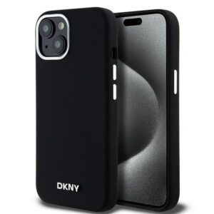 DKNY DKHMP15MSMCHLK Liquid Silicone Small Metal Logo MagSafe-kompatibilis tok iPhone 15 Plus - fekete
