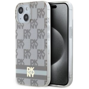 DKNY DKHMP15SHCPTSE IML Checkered Mono Pattern & Printed Stripes MagSafe-kompatibilis tok iPhone 15 - bézs