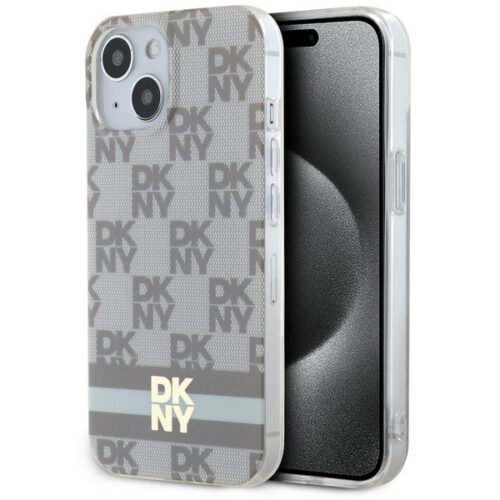 DKNY DKHMP15SHCPTSE IML Checkered Mono Pattern & Printed Stripes MagSafe-kompatibilis tok iPhone 15 - bézs