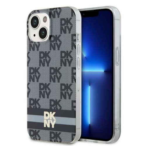 DKNY DKHMP15SHCPTSK IML Checkered Mono Pattern & Printed Stripes MagSafe-kompatibilis tok iPhone 15 - fekete