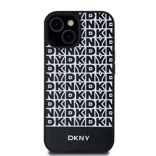 DKNY DKHMP15SPSOSPK Leather Printed Pattern Metal Logo MagSafe-kompatibilis tok iPhone 15 - fekete - Image 2