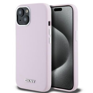 DKNY DKHMP15SSMCHLP Liquid Silicone Small Metal Logo MagSafe-kompatibilis tok iPhone 15 - rózsaszín