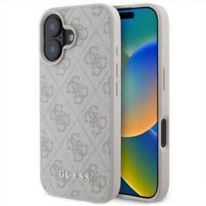 GUESS 4G METAL GOLD LOGO műanyag telefonvédő (textil hátlap) RÓZSASZÍN Apple iPhone 16