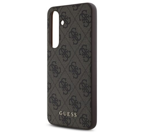 GUESS 4G METAL GOLD LOGO műanyag telefonvédő (textil hátlap) SÖTÉTBARNA Samsung Galaxy S24 FE (SM-S721)