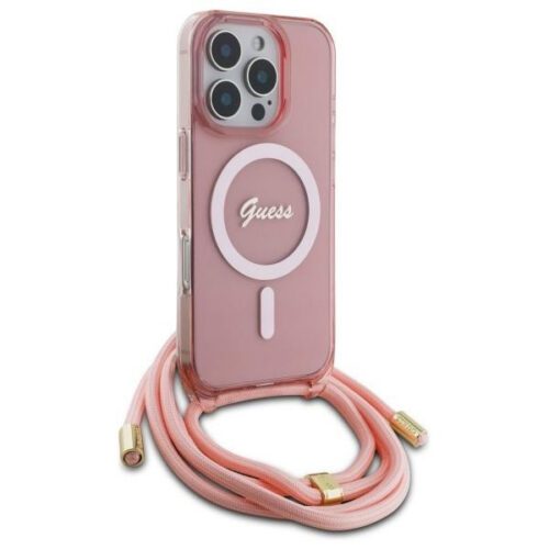 Guess GUHMP16LHCTSGNSP Crossbody Cord Script MagSafe MagSafe-kompatibilis keménytok iPhone 16 Pro - rózsaszín - Image 2