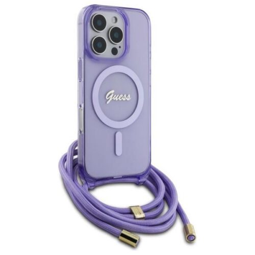 Guess GUHMP16LHCTSGNSU Crossbody Cord Script MagSafe MagSafe-kompatibilis keménytok iPhone 16 Pro - lila - Image 2