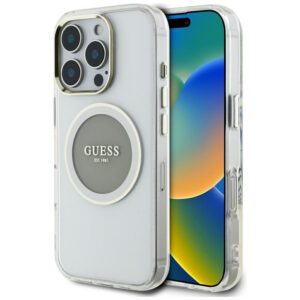 Guess GUHMP16LHTDRCEDG IML Metal Colored Circle Classic Logo MagSafe-kompatibilis tok iPhone 16 Pro - szürke