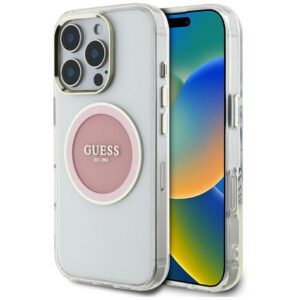 Guess GUHMP16LHTDRCEDP IML Metal Colored Circle Classic Logo MagSafe-kompatibilis tok iPhone 16 Pro - rózsaszín