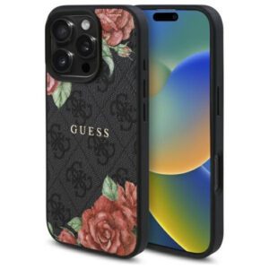 Guess GUHMP16LP4ROPEMCK 4G Flowers Print MagSafe-kompatibilis tok iPhone 16 Pro - fekete