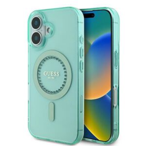 Guess GUHMP16MPFTDTEN IML Rhinestones MagSafe keménytok iPhone 16 Plus - zöld