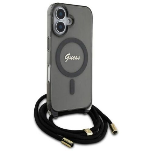 Guess GUHMP16SHCTSGNSK Crossbody Cord Script MagSafe MagSafe-kompatibilis keménytok iPhone 16 - fekete - Image 2