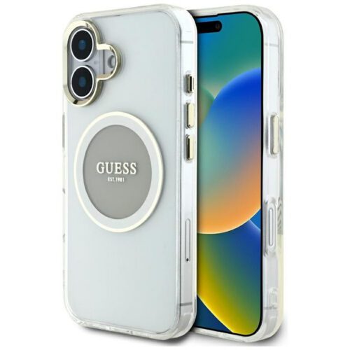 Guess GUHMP16SHTDRCEDG IML Metal Colored Circle Classic Logo MagSafe-kompatibilis tok iPhone 16 - szürke