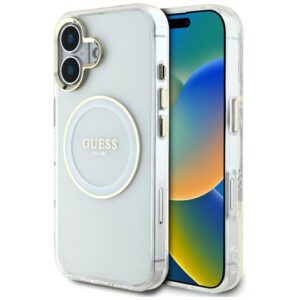 Guess GUHMP16SHTDRCEDH IML Metal Colored Circle Classic Logo MagSafe-kompatibilis tok iPhone 16 - fehér