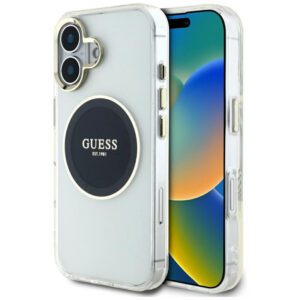Guess GUHMP16SHTDRCEDK IML Metal Colored Circle Classic Logo MagSafe-kompatibilis tok iPhone 16 - fekete