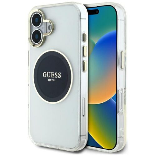 Guess GUHMP16SHTDRCEDK IML Metal Colored Circle Classic Logo MagSafe-kompatibilis tok iPhone 16 - fekete