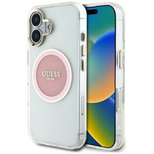 Guess GUHMP16SHTDRCEDP IML Metal Colored Circle Classic Logo MagSafe-kompatibilis tok iPhone 16 - rózsaszín