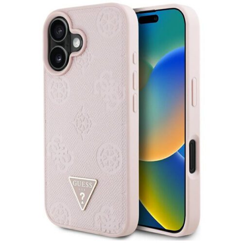 Guess GUHMP16SPGBTMP Grained Hot Stamp Peony Triangle Logo MagSafe-kompatibilis tok iPhone 16 - rózsaszín