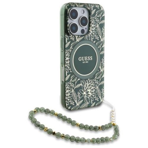Guess GUHMP16XHCPOFPA IML Flowers Allover Electro With Pearl Strap MagSafe-kompatibilis tok iPhone 16 Pro Max - zöld - Image 2