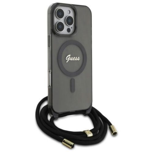 Guess GUHMP16XHCTSGNSK Crossbody Cord Script MagSafe MagSafe-kompatibilis keménytok iPhone 16 Pro Max - fekete - Image 2