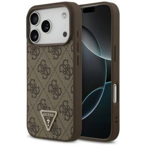 Guess Leather 4G Triangle Strass MagSafe bőr tok iPhone 17 Pro barna