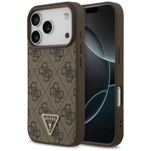 Guess Leather 4G Triangle Strass MagSafe bőr tok iPhone 17 Pro barna