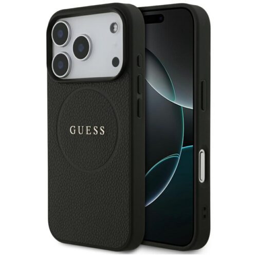Guess szemcsés gyűrűs MagSafe tok iPhone 17 Pro-hoz fekete