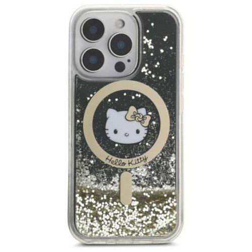 Hello Kitty HKHMP16LLGDIK Liquid Glitter Fever MagSafe-kompatibilis keménytok iPhone 16 Pro - fekete - Image 2