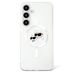 Karl Lagerfeld Button Karl & Choupette Heads Printed Logo MagSafe-kompatibilis tok Samsung Galaxy S25 - fehér