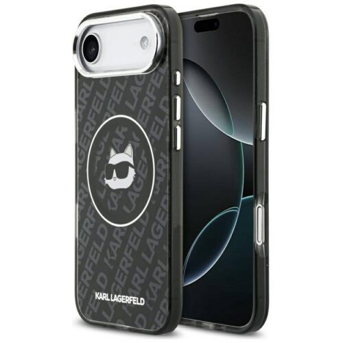 Karl Lagerfeld IML Choupette fej logó MagSafe tok iPhone Airhez Fekete