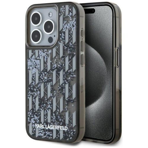 Karl Lagerfeld KLHCP15LLKLGKCCK Liquide Glitter Monogram Gradient tok iPhone 15 Pro - fekete