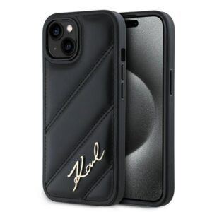 Karl Lagerfeld KLHCP15MPQDSMGK Diagonal Quilted Script tok iPhone 15 Plus - fekete