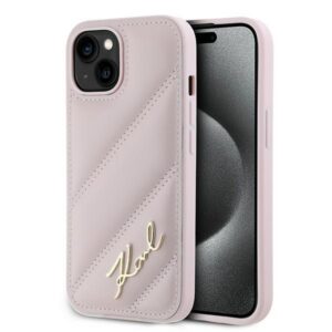 Karl Lagerfeld KLHCP15MPQDSMGP Diagonal Quilted Script tok iPhone 15 Plus - rózsaszín
