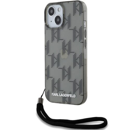 Karl Lagerfeld KLHCP15SHKDPNSK IML Mono KL Pattern & Cord tok iPhone 15 - fekete
