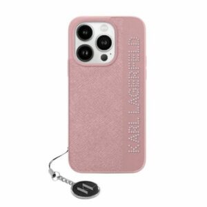 Karl Lagerfeld KLHCP15SPSAKDGCP Saffiano Rhinestones & Charm tok iPhone 15 - rózsaszín