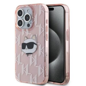 Karl Lagerfeld KLHCP15XHKLPCHP IML Choupette Head & Monogram tok iPhone 15 Pro Max - rózsaszín