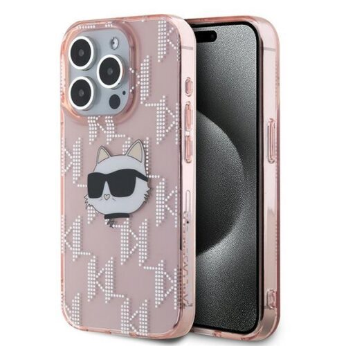 Karl Lagerfeld KLHCP15XHKLPCHP IML Choupette Head & Monogram tok iPhone 15 Pro Max - rózsaszín