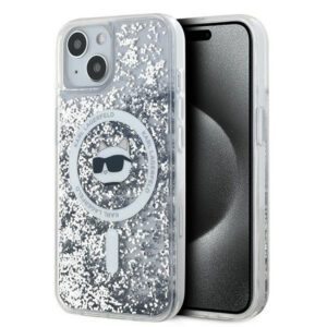 Karl Lagerfeld KLHMP14SLGCHSGH Liquid Glitter Choupette Head MagSafe-kompatibilis tok iPhone 14 - átlátszó