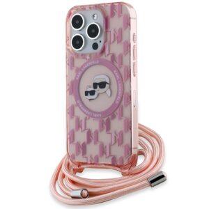 Karl Lagerfeld KLHMP15LHCCKCKLCP IML Crossbody Monogram Karl & Choupette Head MagSafe-kompatibilis tok iPhone 15 Pro - rózsaszín