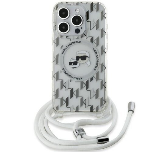 Karl Lagerfeld KLHMP15LHCCKCKLCT IML Crossbody Monogram Karl & Choupette Head MagSafe-kompatibilis tok iPhone 15 Pro - átlátszó