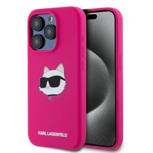 Karl Lagerfeld KLHMP15LSCHPPLF Silicone Choupette Head MagSafe-kompatibilis tok iPhone 15 Pro - rózsaszín