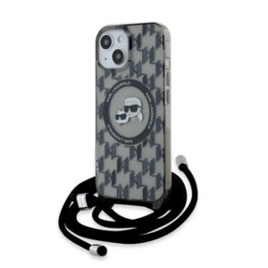 Karl Lagerfeld KLHMP15SHCKCKLCK IML Crossbody Monogram Karl & Choupette Head MagSafe-kompatibilis tok iPhone 15 - fekete