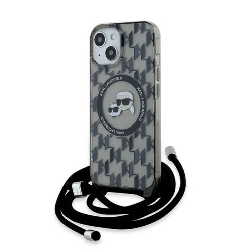 Karl Lagerfeld KLHMP15SHCKCKLCK IML Crossbody Monogram Karl & Choupette Head MagSafe-kompatibilis tok iPhone 15 - fekete