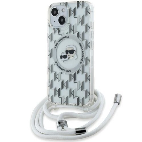 Karl Lagerfeld KLHMP15SHCKCKLCT IML Crossbody Monogram Karl & Choupette Head MagSafe-kompatibilis tok iPhone 15 – átlátszó
