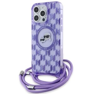 Karl Lagerfeld KLHMP15XHCKCKLCU IML Crossbody Monogram Karl & Choupette Head MagSafe-kompatibilis tok iPhone 15 Pro Max - lila