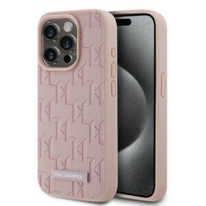 Karl Lagerfeld KLHMP15XPKHPORPP Leather Monogram Metal Logo tok iPhone 15 Pro Max - rózsaszín