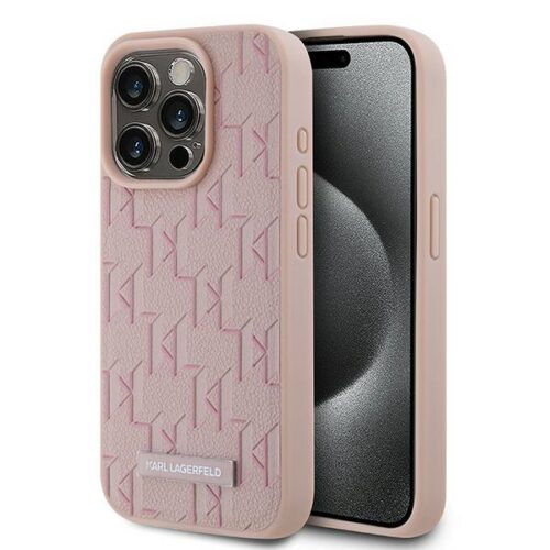 Karl Lagerfeld KLHMP15XPKHPORPP Leather Monogram Metal Logo tok iPhone 15 Pro Max - rózsaszín