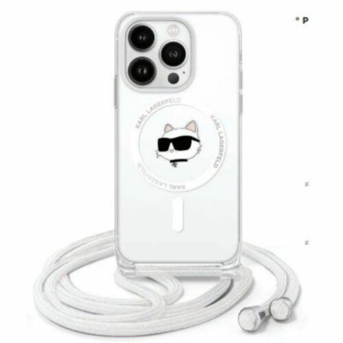 Karl Lagerfeld KLHMP16LHCCHNT IML Choupette Head & Cord MagSafe-kompatibilis keménytok iPhone 16 Pro - átlátszó