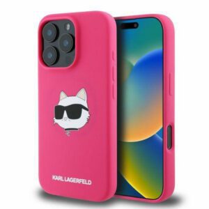 Karl Lagerfeld KLHMP16XSCHPPLF MagSafe Silicone Choupette Head Print keménytok iPhone 16 Pro Max - rózsaszín